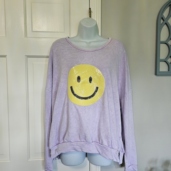 Fantastic Fawn Tops - Fantastic Fawn Lavender Smiley Face Long Sleeve Tee